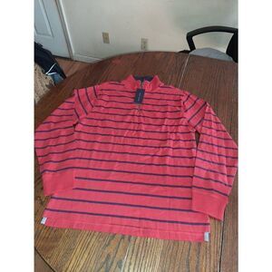 New Boys XL 20 Tommy Hilfiger Red Blue 1/4 Zip Long Sleeve Striped Shirt NWT